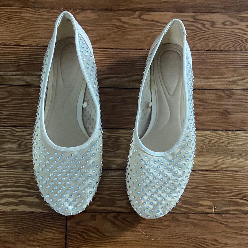 Zara Cream Rhinestone Embellished Flats